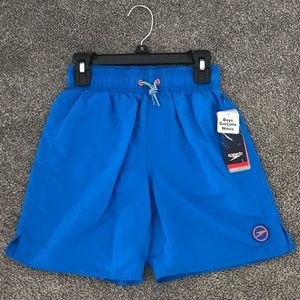Blue and orange speedo swim trunks for boys size S